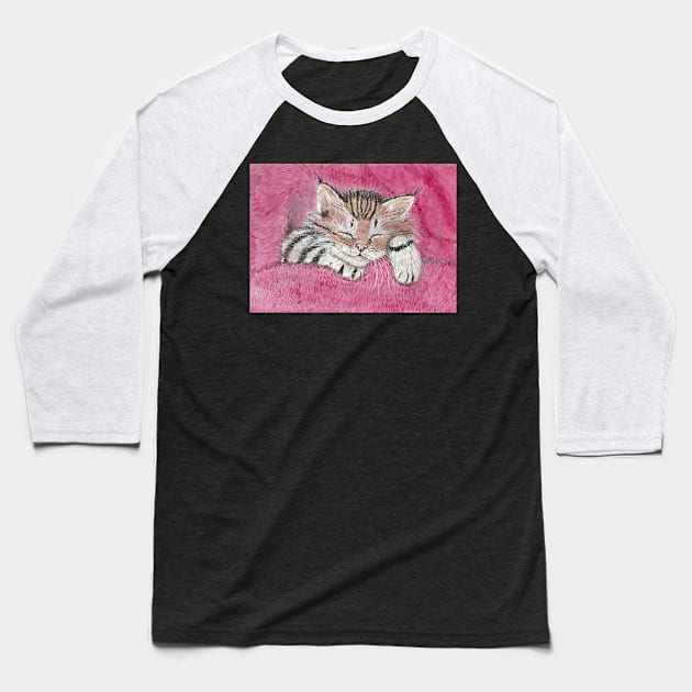 Sleeping kitten Baseball T-Shirt by SamsArtworks